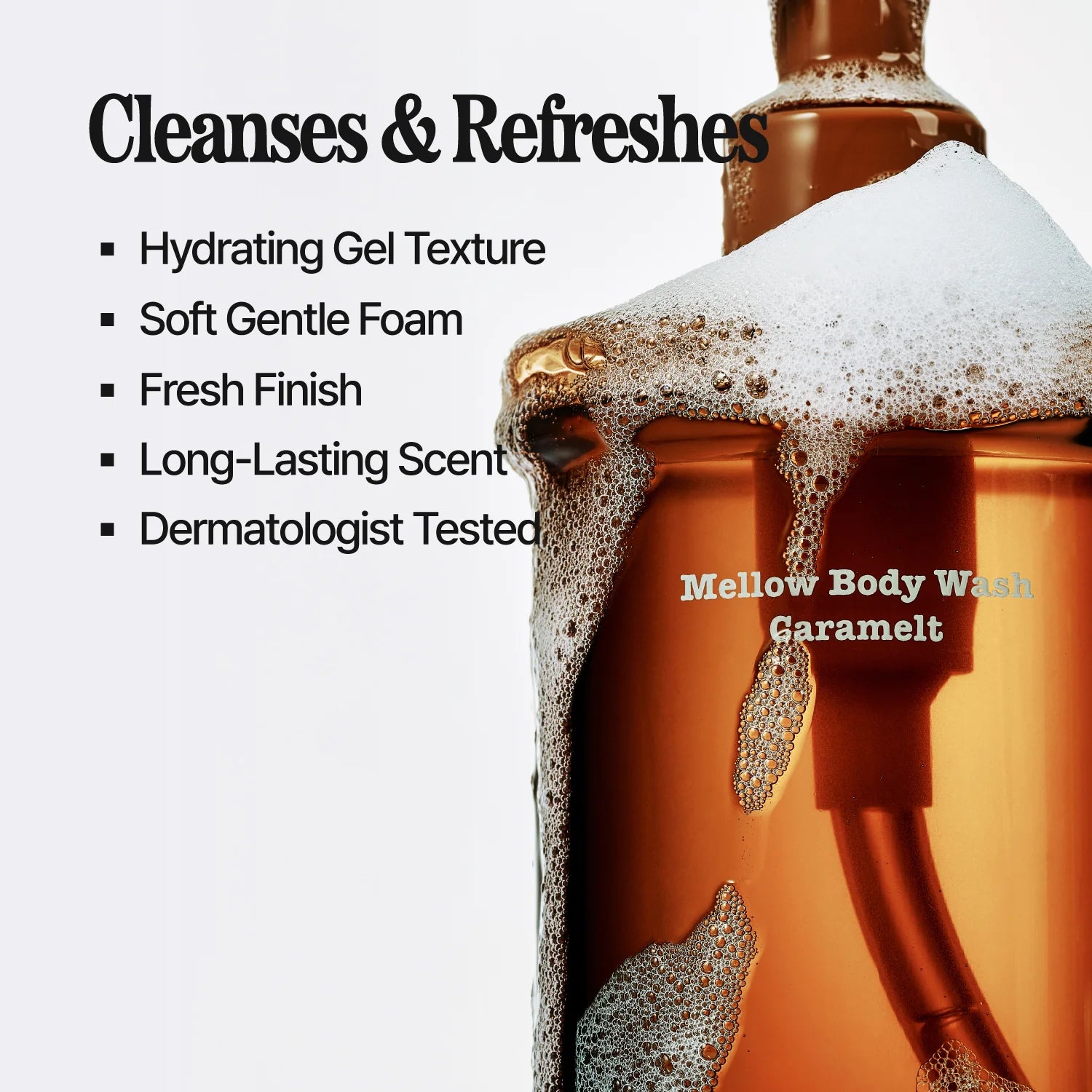 Knock Mellow Body Wash in Caramelt brown pump bottle