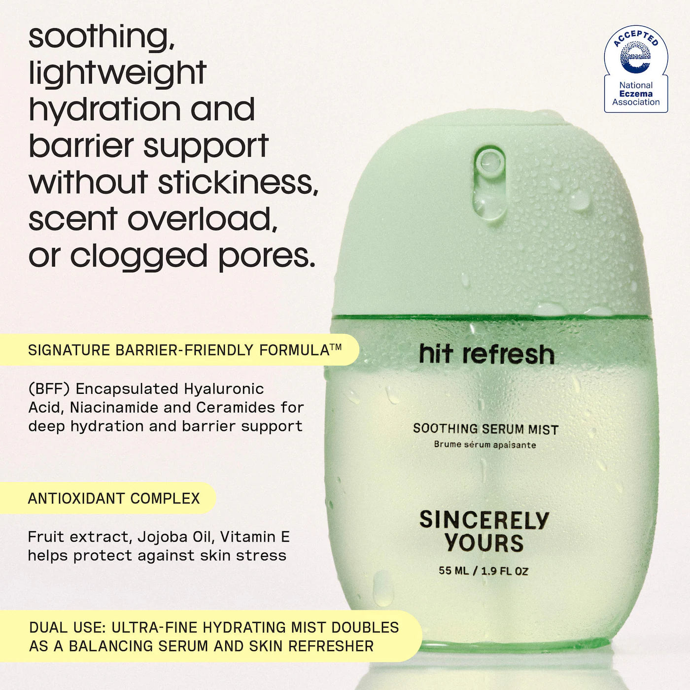 Sincerely Yours Hit Refresh soothing serum mist green bottle