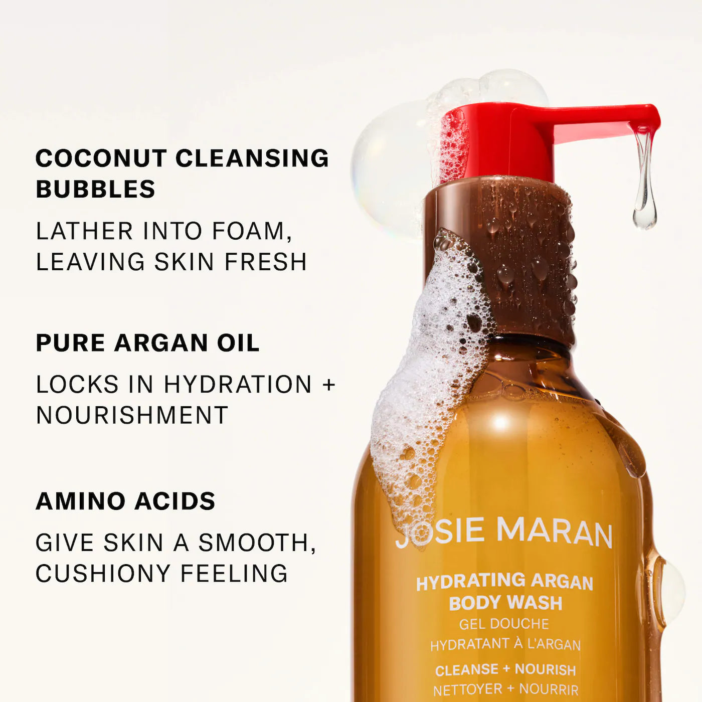 Josie Maran Hydrating Argan Body Wash in Vanilla Vibezzz pump bottle